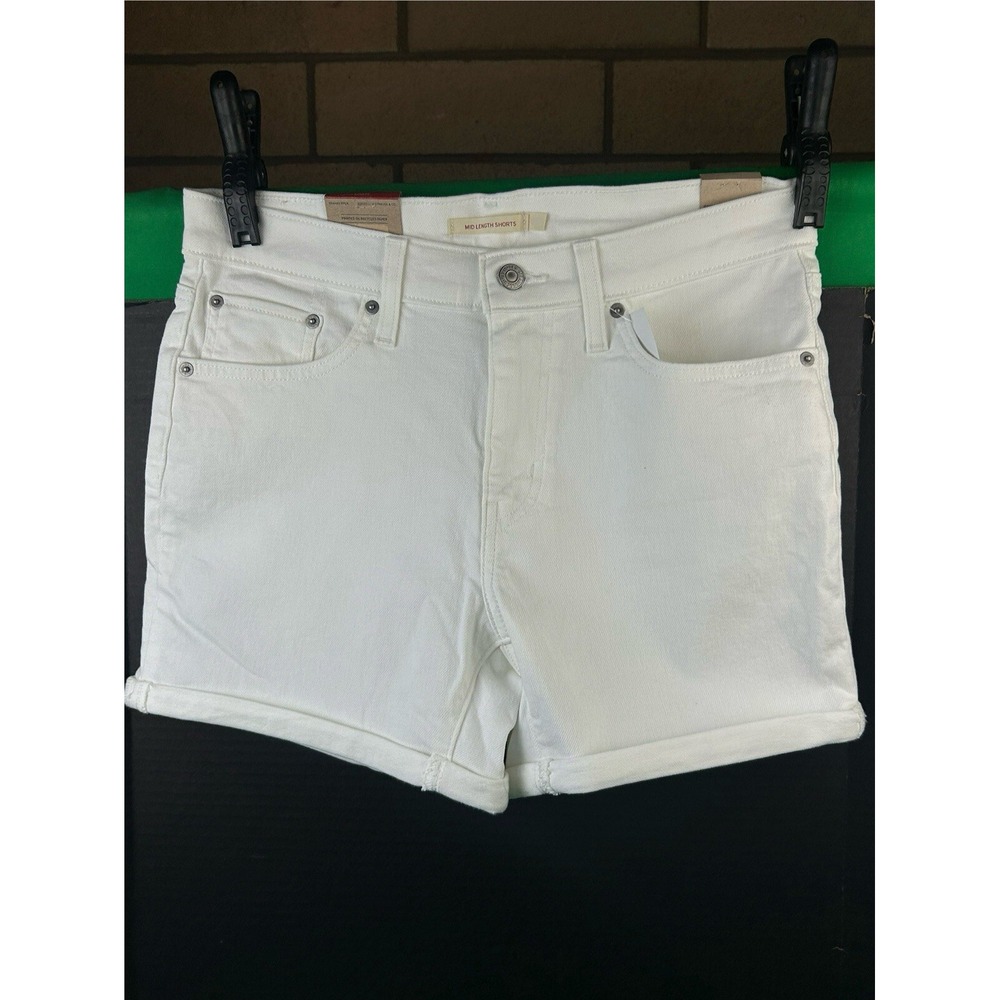 Levis Womens Mid Length Shorts Chalk White Denim Size 31 Stretch 5-Pocket NWT